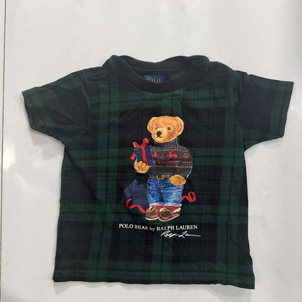 Kids Polo Ralph Lauren Holiday Polo Bear Plaid T-Shirt Green 2/2T